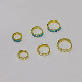 925 Silver Hoop Earrings Blue/White Opal Huggie