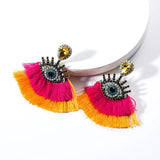 Yellow Tassel Crystal Flower Earrings for Women