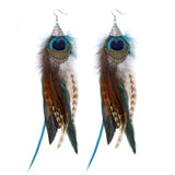 Boho Brown Feather Tassel Earring with Chain for Women