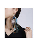 Boho Brown Feather Tassel Earring with Chain for Women