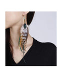 Boho Brown Feather Tassel Earring with Chain for Women