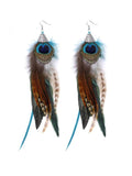 Boho Brown Feather Tassel Earring with Chain for Women