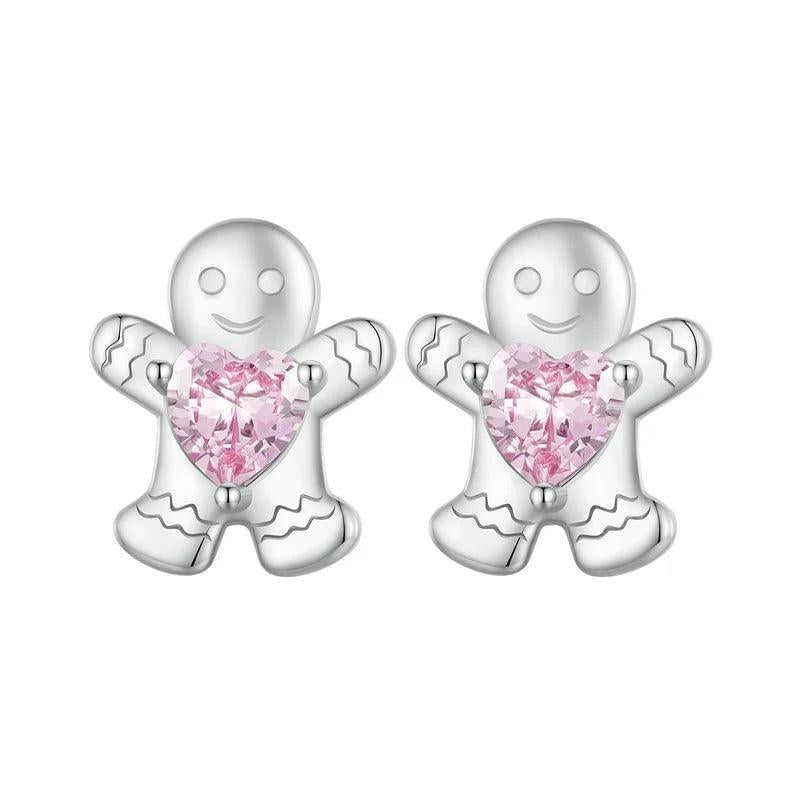 Gingerbread Man Ear Stud 925 Sterling Silver Christmas Earrings