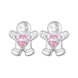 Gingerbread Man Ear Stud 925 Sterling Silver Christmas Earrings