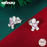 Gingerbread Man Ear Stud 925 Sterling Silver Christmas Earrings