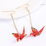 Red Bird Cranes Paper Earrings Romantic Jewelry For Women