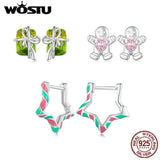 925 Silver Merry Xmas Rainbow Star Crystal Stud Earrings