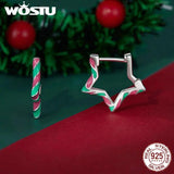 925 Silver Merry Xmas Rainbow Star Crystal Stud Earrings