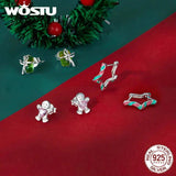 925 Silver Merry Xmas Rainbow Star Crystal Stud Earrings
