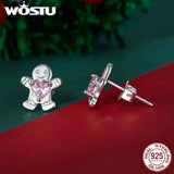925 Silver Merry Xmas Rainbow Star Crystal Stud Earrings