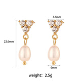 18K Plated Mini Lotus Freshwater Pearl Stud Earrings Christmas Green CZ Lady