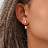 18K Plated Mini Lotus Freshwater Pearl Stud Earrings Christmas Green CZ Lady