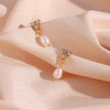 18K Plated Mini Lotus Freshwater Pearl Stud Earrings Christmas Green CZ Lady