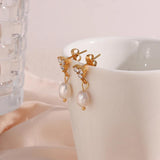 18K Plated Mini Lotus Freshwater Pearl Stud Earrings Christmas Green CZ Lady