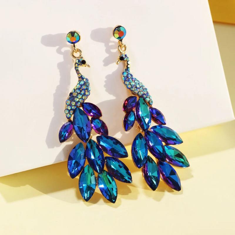 Crystal Peacock Drop Earrings for Women Wedding Party