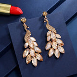 Crystal Peacock Drop Earrings for Women Wedding Party