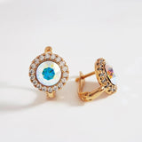 Austrian Crystal Plated Earrings for Women Round Clip-Ons Gift