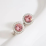 Austrian Crystal Plated Earrings for Women Round Clip-Ons Gift
