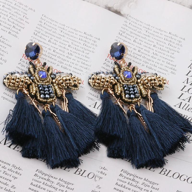 NeeFuWoFu Rhinestone Tassel Butterfly Earrings Crystal Brinco Ear Accessories