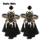 NeeFuWoFu Rhinestone Tassel Butterfly Earrings Crystal Brinco Ear Accessories