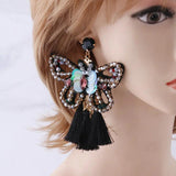 NeeFuWoFu Rhinestone Tassel Butterfly Earrings Crystal Brinco Ear Accessories