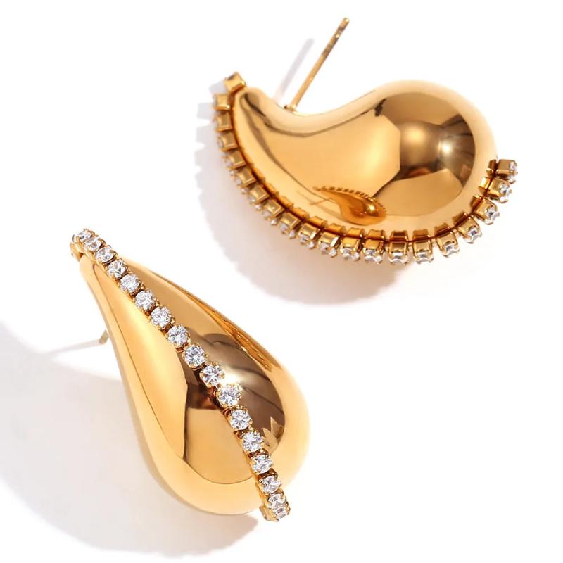 Vintage Crystal Hollow Droplet 18K Plated Stud Earrings