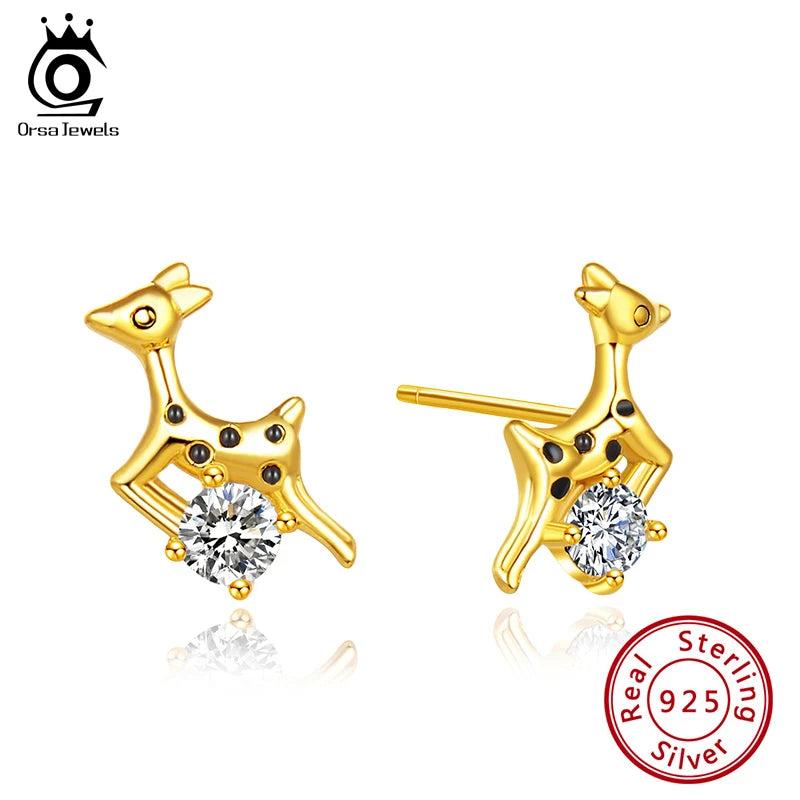 S925 Deer Stud Earrings Christmas Sterling Silver Cubic Zirconia Women Jewelry