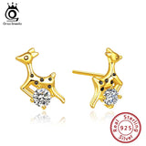 S925 Deer Stud Earrings Christmas Sterling Silver Cubic Zirconia Women Jewelry