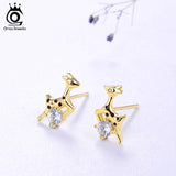 S925 Deer Stud Earrings Christmas Sterling Silver Cubic Zirconia Women Jewelry