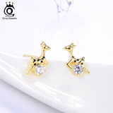 S925 Deer Stud Earrings Christmas Sterling Silver Cubic Zirconia Women Jewelry