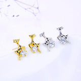 S925 Deer Stud Earrings Christmas Sterling Silver Cubic Zirconia Women Jewelry