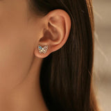 925 Silver Rainbow Zirconia Stud Earrings Hollow Butterfly Fine Jewelry