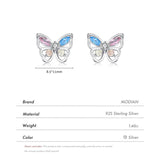 925 Silver Rainbow Zirconia Stud Earrings Hollow Butterfly Fine Jewelry