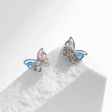 925 Silver Rainbow Zirconia Stud Earrings Hollow Butterfly Fine Jewelry