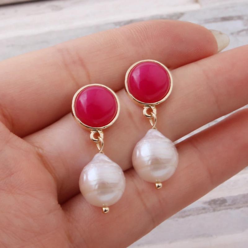 Natural Stone Earrings Freshwater Pearls Dangle Ear Earring