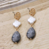Natural Stone Earrings Freshwater Pearls Dangle Ear Earring