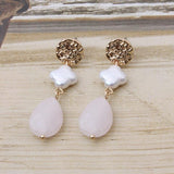 Natural Stone Earrings Freshwater Pearls Dangle Ear Earring