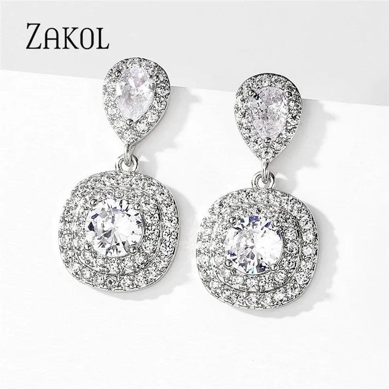 Square Water Drop Dangle Earrings for Women Bridal Wedding Jewelry