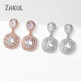Square Water Drop Dangle Earrings for Women Bridal Wedding Jewelry