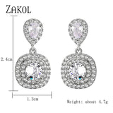 Square Water Drop Dangle Earrings for Women Bridal Wedding Jewelry