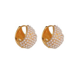 14K Plated Pearl Hoop Earrings - Christmas Party Accessory