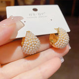 14K Plated Pearl Hoop Earrings - Christmas Party Accessory