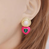 Rose Pink Heart Dangle Earrings with Freshwater Pearls