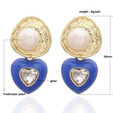 Rose Pink Heart Dangle Earrings with Freshwater Pearls