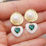 Rose Pink Heart Dangle Earrings with Freshwater Pearls