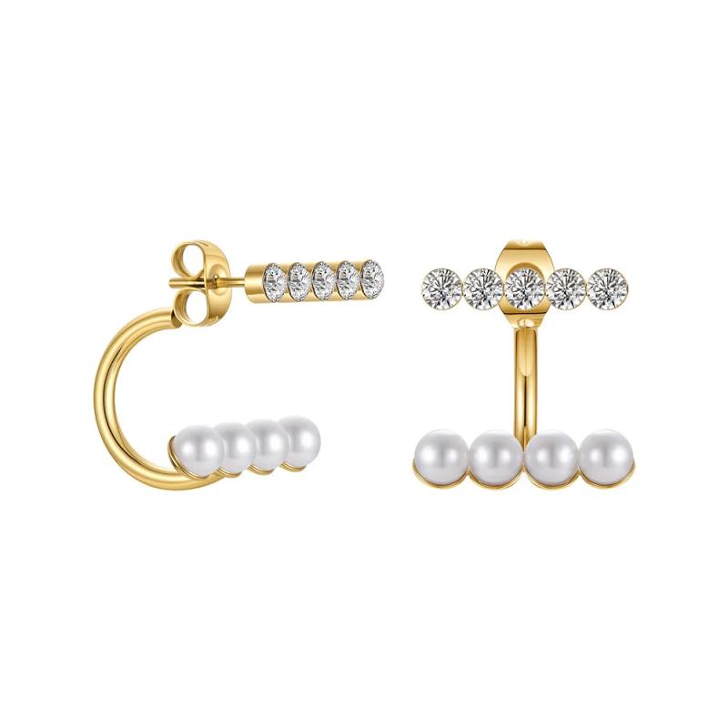 Zircon Pearls Earrings Stainless Steel Piercing Earings