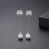 Long Drop Earring Bow Knot CZ Cubic Zircon Jewelry Pearl Tassel Earrings