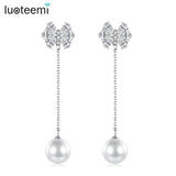Long Drop Earring Bow Knot CZ Cubic Zircon Jewelry Pearl Tassel Earrings