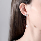 Long Drop Earring Bow Knot CZ Cubic Zircon Jewelry Pearl Tassel Earrings