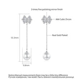 Long Drop Earring Bow Knot CZ Cubic Zircon Jewelry Pearl Tassel Earrings